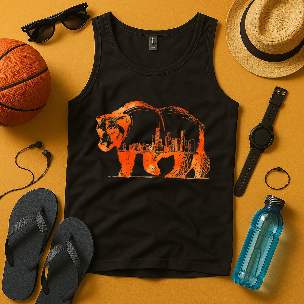 Walking Bear Silhouette Downtown Chicago City Skyline Gift Tank Top