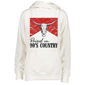 Western Bull Skull Raised On 90S Country Music Womens Funnel Neck Pullover Hood