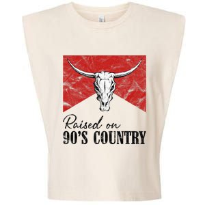 Western Bull Skull Raised On 90S Country Music Garment-Dyed Women's Muscle Tee