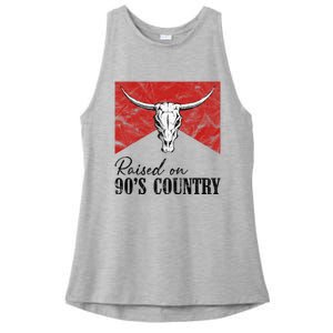 Western Bull Skull Raised On 90S Country Music Ladies PosiCharge Tri-Blend Wicking Tank