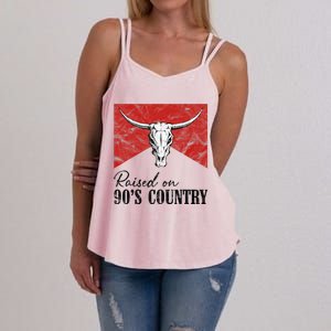 Western Bull Skull Raised On 90S Country Music Women's Strappy Tank