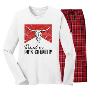 Western Bull Skull Raised On 90S Country Music Women's Long Sleeve Flannel Pajama Set 