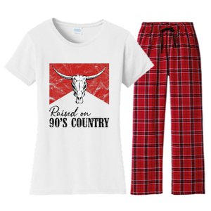 Western Bull Skull Raised On 90S Country Music Women's Flannel Pajama Set