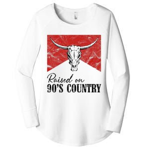 Western Bull Skull Raised On 90S Country Music Women's Perfect Tri Tunic Long Sleeve Shirt