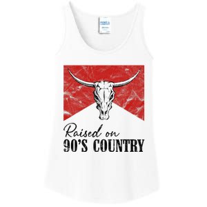 Western Bull Skull Raised On 90S Country Music Ladies Essential Tank