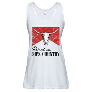 Western Bull Skull Raised On 90S Country Music Ladies Essential Flowy Tank