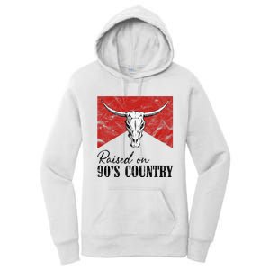 Western Bull Skull Raised On 90S Country Music Women's Pullover Hoodie