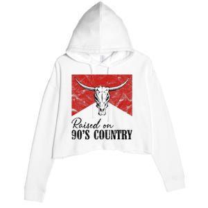 Western Bull Skull Raised On 90S Country Music Crop Fleece Hoodie