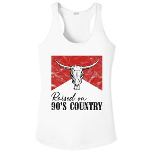 Western Bull Skull Raised On 90S Country Music Ladies PosiCharge Competitor Racerback Tank