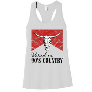 Western Bull Skull Raised On 90S Country Music Women's Racerback Tank