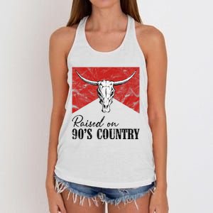 Western Bull Skull Raised On 90S Country Music Women's Knotted Racerback Tank