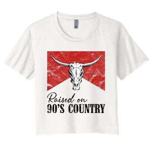 Western Bull Skull Raised On 90S Country Music Women's Crop Top Tee