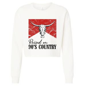 Western Bull Skull Raised On 90S Country Music Cropped Pullover Crew