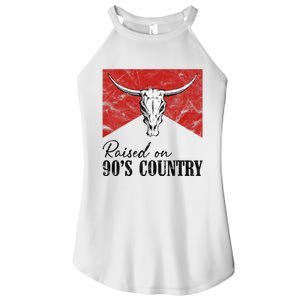 Western Bull Skull Raised On 90S Country Music Women's Perfect Tri Rocker Tank