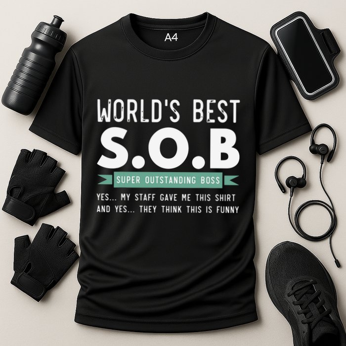 Worlds Best SOB Super Outstanding Boss Funny Colleague Cooling Performance Crew T-Shirt