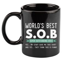 Worlds Best SOB Super Outstanding Boss Funny Colleague 11oz C Handle Ceramic Mug
