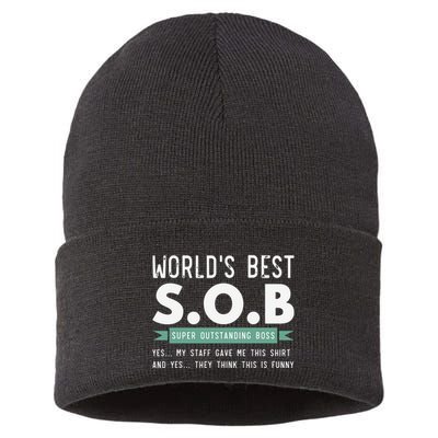 Worlds Best SOB Super Outstanding Boss Funny Colleague Sustainable Knit Beanie