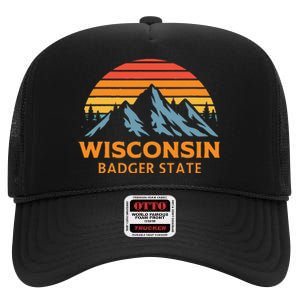 Wisconsin Badger State High Crown Mesh Back Trucker Hat