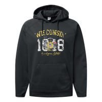 Wisconsin Badger State Flag Vintage Fade Performance Fleece Hoodie