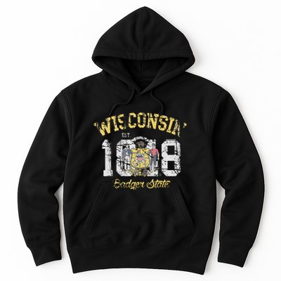 Wisconsin Badger State Flag Vintage Fade Hoodie