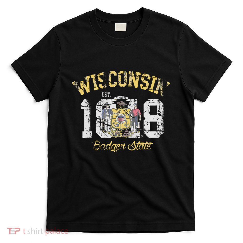 Wisconsin Badger State Flag Vintage Fade T-Shirt