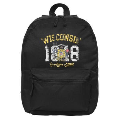 Wisconsin Badger State Flag Vintage Fade 16 in Basic Backpack