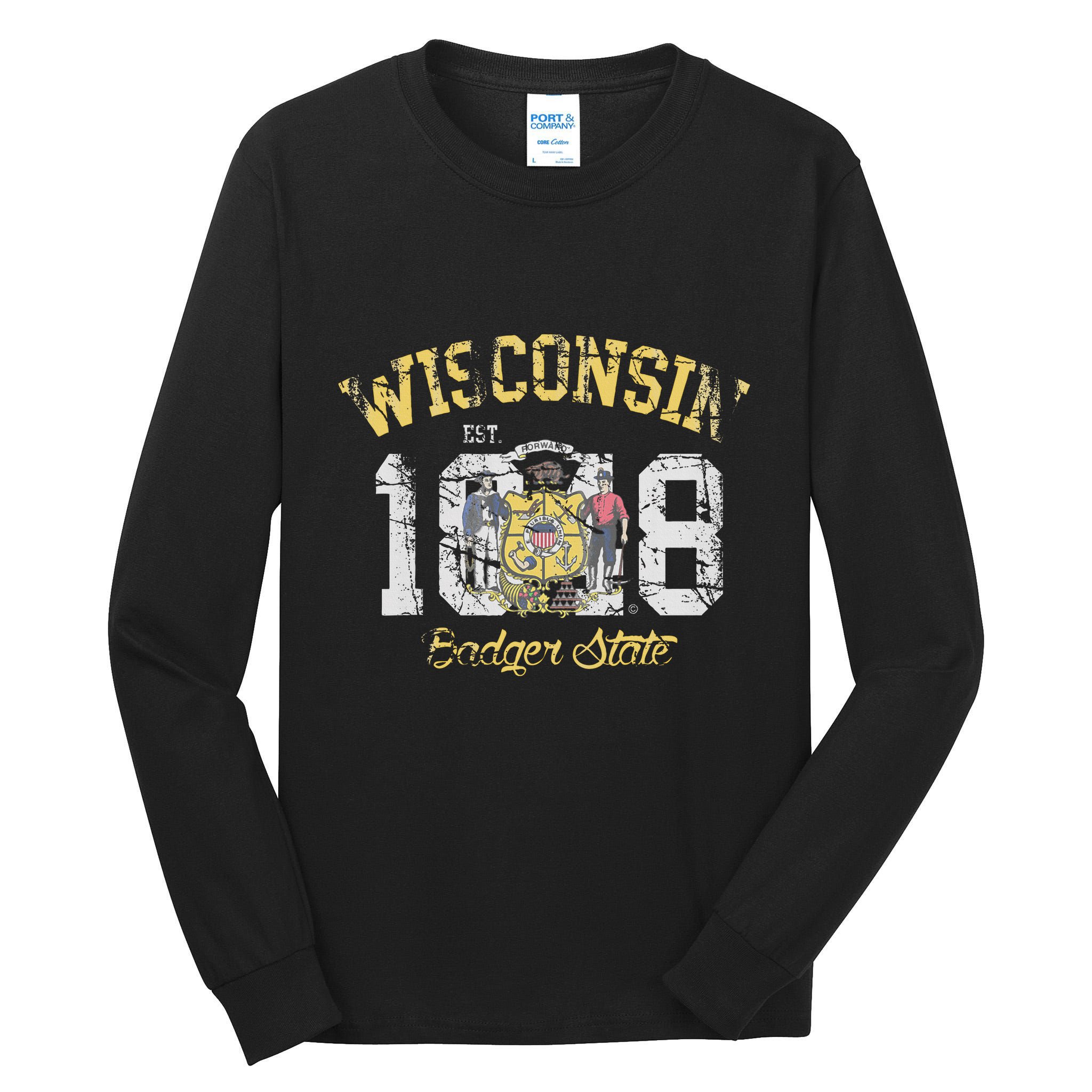 Wisconsin Badger State Flag Vintage Fade Tall Long Sleeve T-Shirt