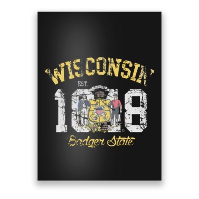 Wisconsin Badger State Flag Vintage Fade Poster