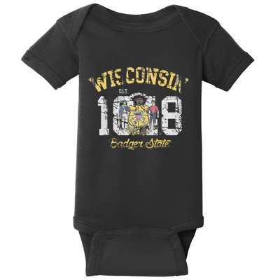 Wisconsin Badger State Flag Vintage Fade Baby Bodysuit