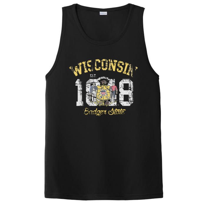 Wisconsin Badger State Flag Vintage Fade PosiCharge Competitor Tank