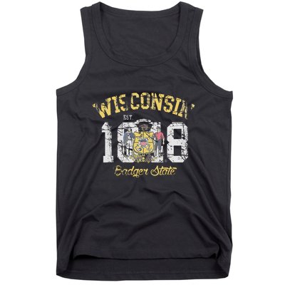Wisconsin Badger State Flag Vintage Fade Tank Top