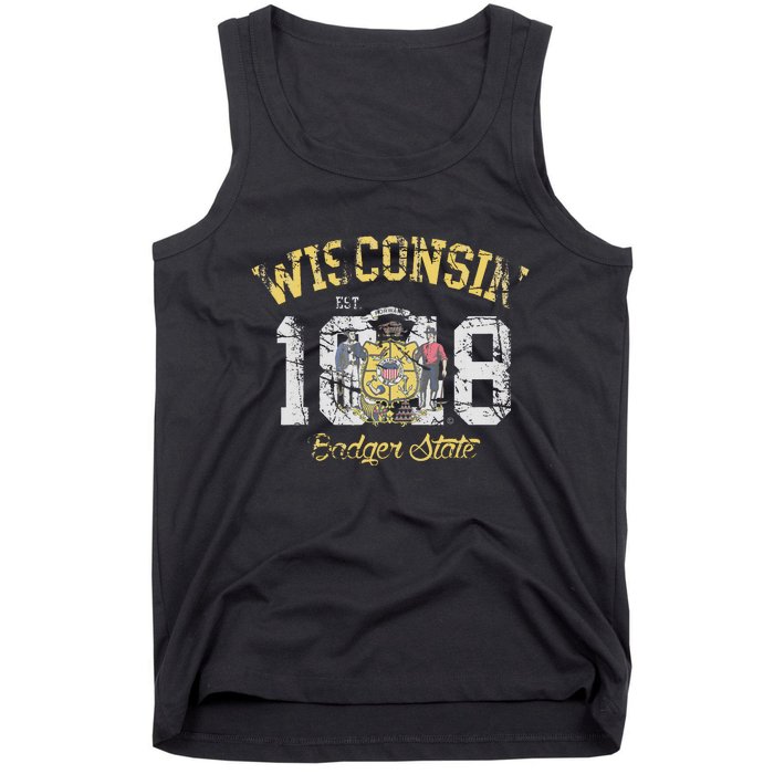 Wisconsin Badger State Flag Vintage Fade Tank Top