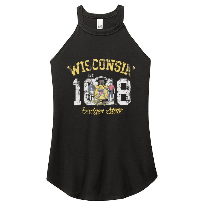 Wisconsin Badger State Flag Vintage Fade Women's Perfect Tri Rocker Tank