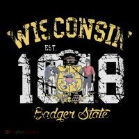 Wisconsin Badger State Flag Vintage Fade Womens T-Shirt