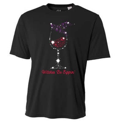 Witches Be Sippin Witch Squad Wine Glass Halloween Party Cooling Performance Crew T-Shirt