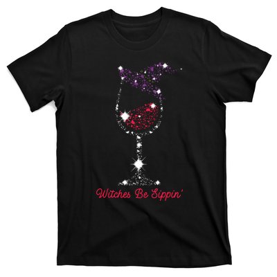 Witches Be Sippin Witch Squad Wine Glass Halloween Party T-Shirt