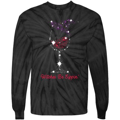 Witches Be Sippin Witch Squad Wine Glass Halloween Party Tie-Dye Long Sleeve Shirt