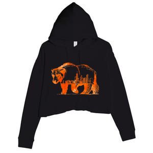 Walking Bear Silhouette Downtown Chicago City Skyline Gift Crop Fleece Hoodie