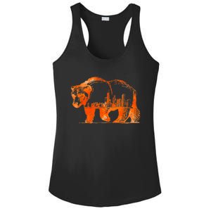 Walking Bear Silhouette Downtown Chicago City Skyline Gift Ladies PosiCharge Competitor Racerback Tank