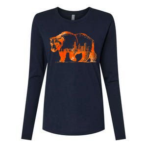 Walking Bear Silhouette Downtown Chicago City Skyline Gift Womens Cotton Relaxed Long Sleeve T-Shirt