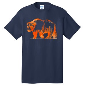 Walking Bear Silhouette Downtown Chicago City Skyline Gift Tall T-Shirt