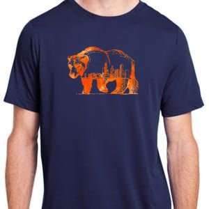 Walking Bear Silhouette Downtown Chicago City Skyline Gift Adult ChromaSoft Performance T-Shirt