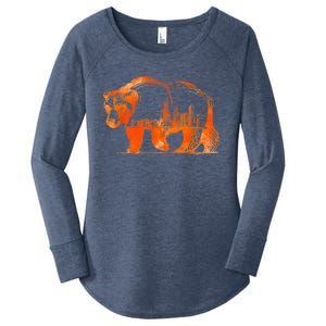 Walking Bear Silhouette Downtown Chicago City Skyline Gift Women's Perfect Tri Tunic Long Sleeve Shirt