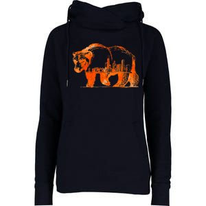 Walking Bear Silhouette Downtown Chicago City Skyline Gift Womens Funnel Neck Pullover Hood