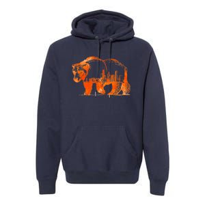 Walking Bear Silhouette Downtown Chicago City Skyline Gift Premium Hoodie