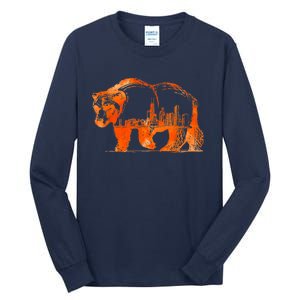 Walking Bear Silhouette Downtown Chicago City Skyline Gift Tall Long Sleeve T-Shirt