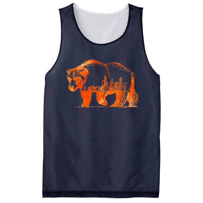 Walking Bear Silhouette Downtown Chicago City Skyline Gift Mesh Reversible Basketball Jersey Tank