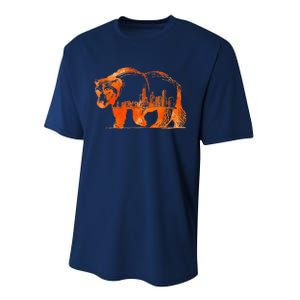 Walking Bear Silhouette Downtown Chicago City Skyline Gift Performance Sprint T-Shirt