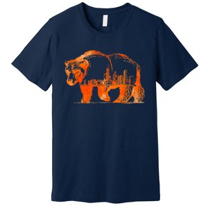 Walking Bear Silhouette Downtown Chicago City Skyline Gift Premium T-Shirt