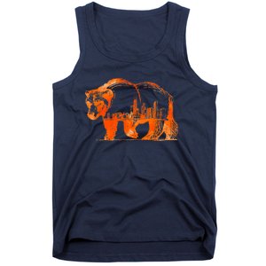 Walking Bear Silhouette Downtown Chicago City Skyline Gift Tank Top